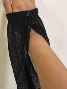 Slit Sleeves Black Mesh Dress With Mini Polka Dots
