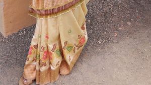 Hand Work Golden Saree