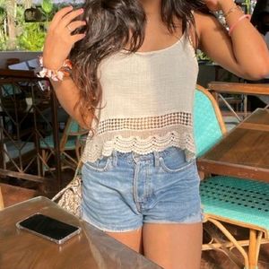 Alia Bhatt White Crochet Top Strap Top