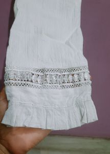 New White Pant with Lace Design
