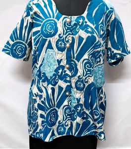 Blue Floral Beach Print Formal Top