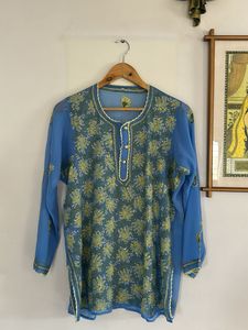 Embroidered Blue Half Kurta
