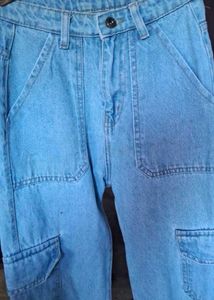 Light Wash Denim Cargo Pants
