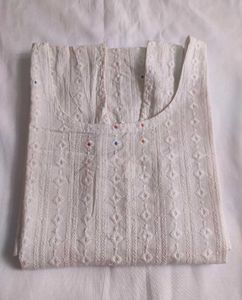 Stitched Cotton Chikan Kurta &amp; Patiala Pant