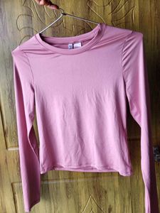H&amp;M Long Sleeve Microfibre Top Dusty Pink/S
