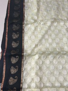 Elegant Cream Nd Black Oraganza Pattu Saree