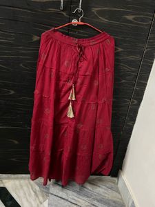 Red Flared Cotton Skirt