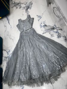 Elegant Gray Embellished Lehenga Choli