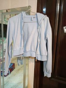 Light Blue Cropped Zipper Hoodie