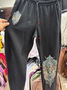 Stylish Black Graphic Print Track Pants