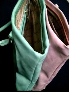 Leatherite Dual Color Bag _ Rosemary Pista Green