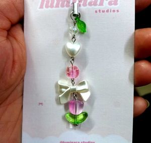 🩷🌷Pink Tulip Phone Charm with Heart &amp; Bow 🎀⭐