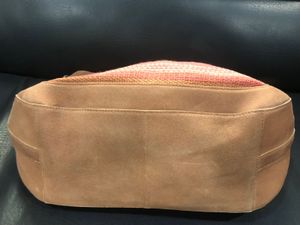 Leather And Jute Striped Handbag