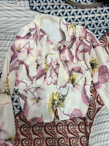 Cream Colour Floral Print Crop Top