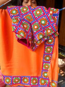 Orange Embroidered Saree with Blouse