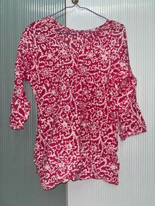 Pink Floral Print Short Kurti