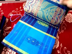 Blue cotton saree
