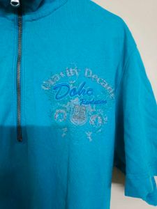 A Blue Half Sleeves High Neck T-shirt
