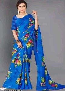 Green Floral Print Saree