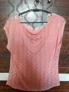 Coral Lace-Neck Top