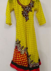 Yellow Full Flair Kurti/ Gown For Women