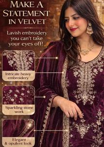 Velvet Maroon Embroidered Suit-Size M