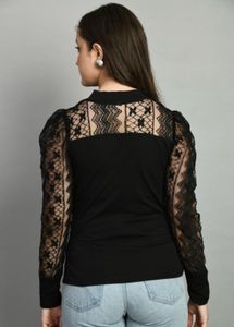 Lace Sleeve Mock Neck Top
