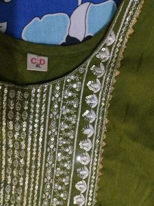 Olive Green Embroidered Kurta