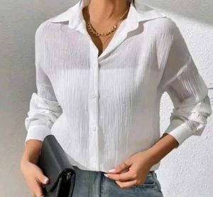 White Textured Button Down Top