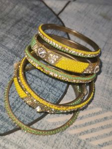 Green and Yellow Bangle Set For Women