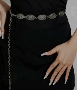 Y2k Aesthetic Silver Concho Waist Chain Belt