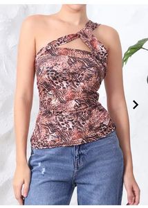 Animal Print One Shoulder Top