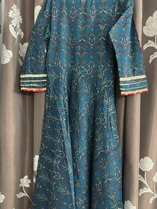 Teal &amp; Red Printed Anarkali Suit