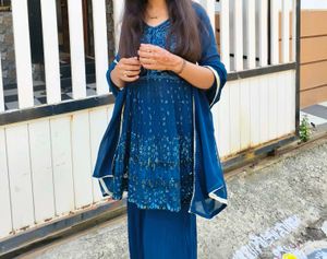embroidered Navy Blue sharara set
