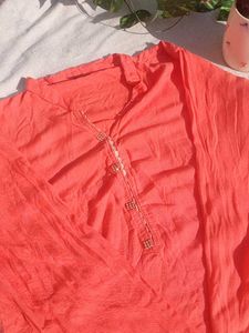 Peach Kurta Set with Embroided Plazzo