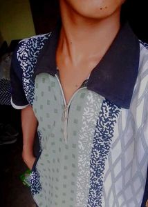 Patterned Zip-Up Polo Shirt