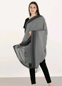 Gray Striped Cotton Scarf/Duppata