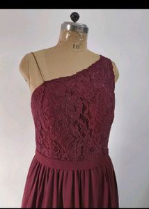 Burgundy One-Shoulder Gown