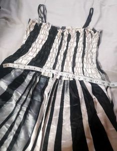 Satin Dress Black &amp; White Strips Women&#39;s Partywear