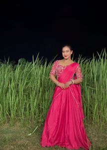 Red Embroidered pre draped saree new