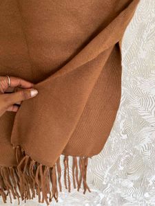Brown Fringe slit skirt