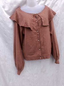 Ruffled Collar Knit Cardigan