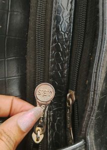 Black Croc-Embossed Tote Bag