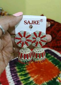 Red & Silver Jhumka Earrings❤️🤍✨️