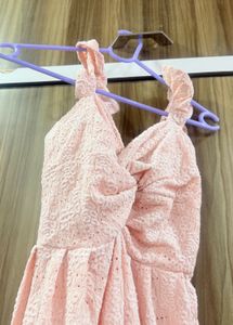 Romantic Blush Pink Eyelet Midi Dress