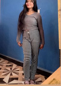 Gingham High-Waisted Pants