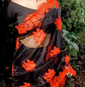 Black And Red Embroided Saree