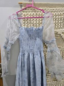 Blue Smocked Midi Dress