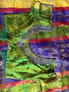 Silk  Saree With Aari Work Blouse