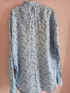 Men Blue Flower Printed Long Sleeves Shirt